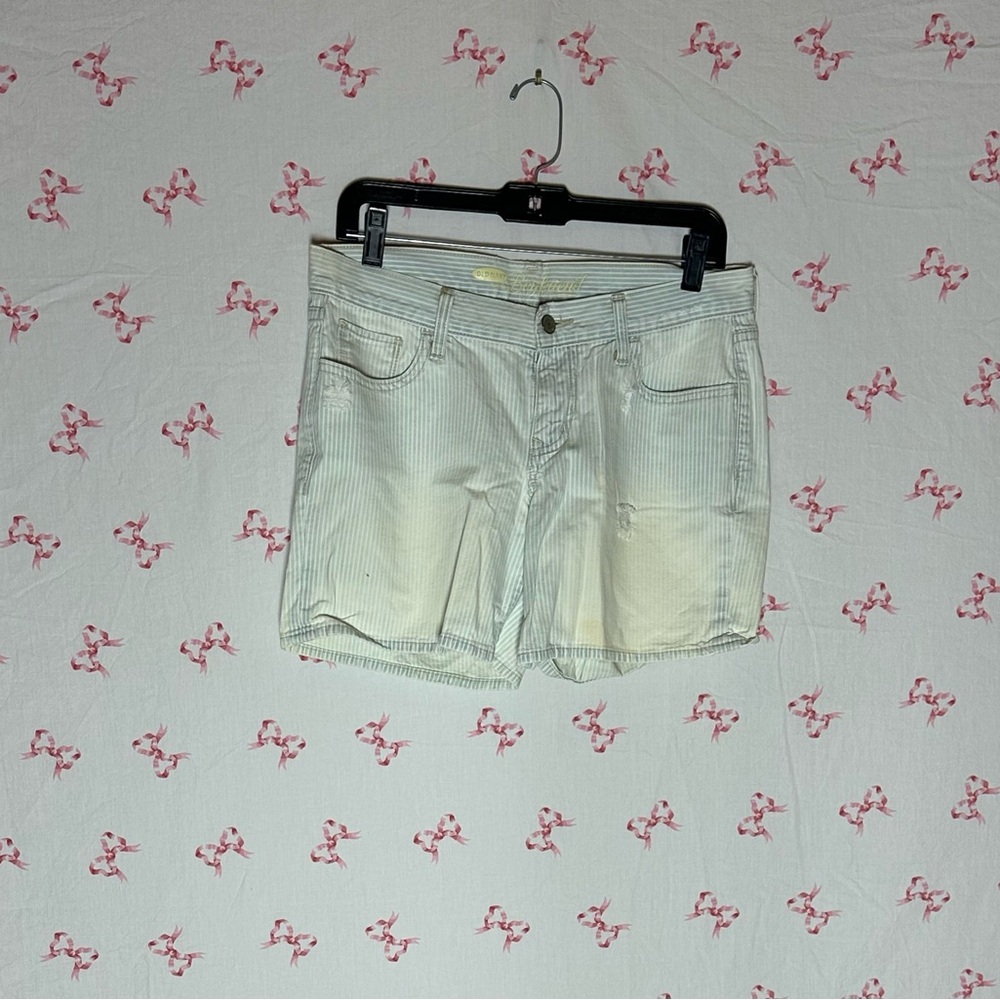 Old Navy Women's Light Blue Striped Jean Shorts